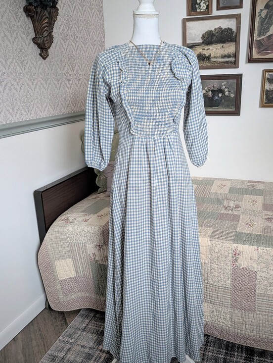 blew boutique Dresses & Skirts - Concept Blue Gingham Prairie Maxi Dress Cottagecore Smocked XS NWT